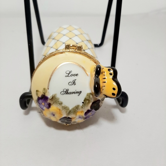 Jewelry - Hand painted Porcelain candle/trinket jar. utterflies,pansies,harlequin pattern